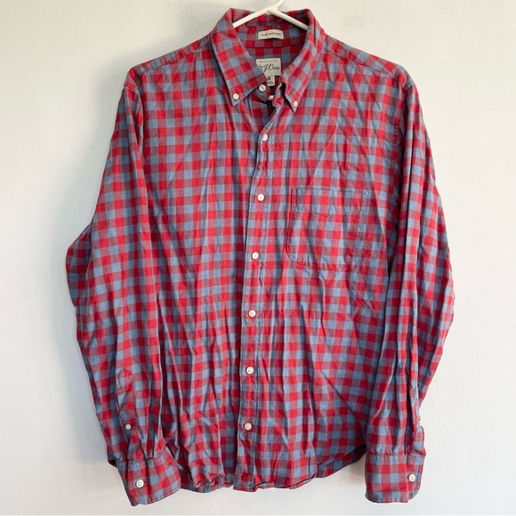 J. Crew Slim Untucked Cottton Linen Twill Men's Red and Blue Checkered Shirt M - Picture 1 of 10